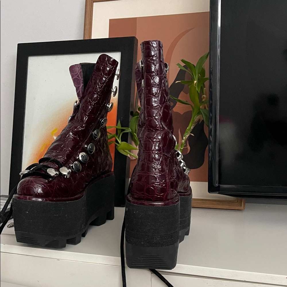 Alexander Wang Burgundy Lace-Up Platform Boots - Picture 4 of 6